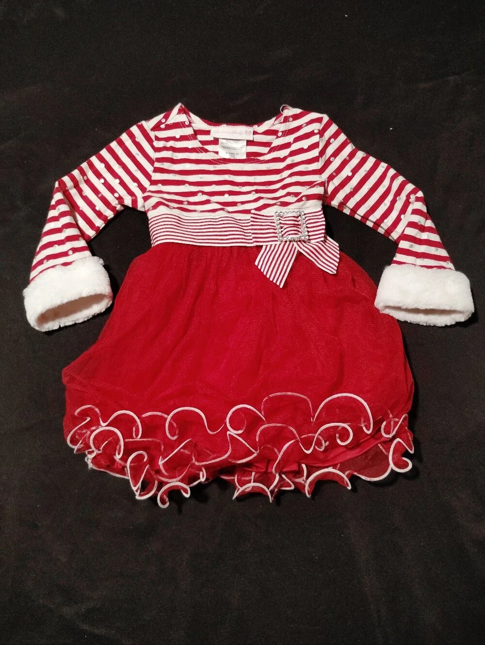 Bonnie Baby Red & White Striped Christmas Holiday Tulle Dress